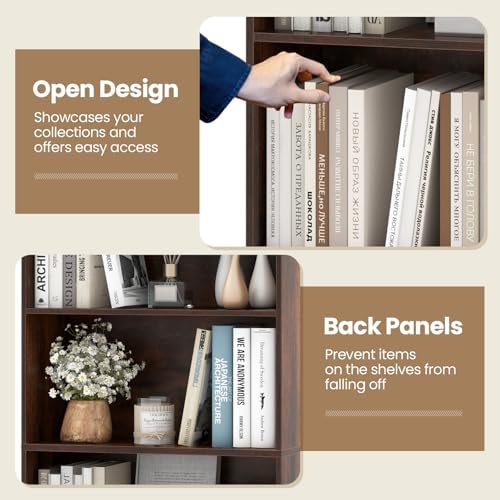 Giantex 6-Tier Bookcases Set of 2, 70" Tall Wooden Bookshelf, Freestanding Storage Organizer w/Open Shelves, Anti-Tipping Kits, Modern Floor Standing Display Shelves for Living Room, Rustic Brown
