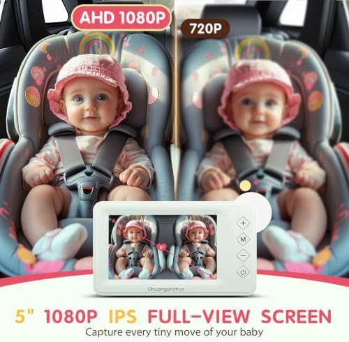 S100P Baby Car Camera with Ultra Night Vision, 5'' HD 1080P IPS Baby Car Monitor with 3X Zoom, Backseat/Carseat/Rear Seat Camera USB, Easy No-Damage Install, Safety for Infants and Pets (5 inch Green)