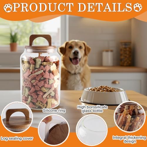 Geyecete Airtight Dog Food Storage Container Large Glass Food Storage Jar with Airtight Wooden Lid glass canisters dog treat storage 64 FL OZ(1900ml)