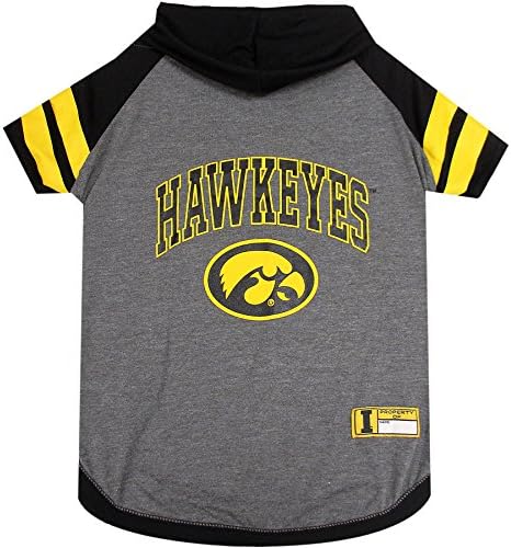 NCAA Iowa Hawkeyes Hoodie for Dogs & Cats, Large Collegiate Licensed Dog Hoody Tee Shirt. Sports Hoody T-Shirt for Pets. College Sporty Dog Hoodie Shirt.