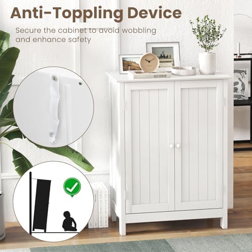 COSTWAY Bathroom Storage Cabinet, Freestanding Bathroom Organizers and Storage with Doors & Adjustable Shelf, Wooden Floor Cabinet for Home, Living Room, Entryway, Kitchen (White) | Storage with Doors & Adjustable Shelf, Wooden Floor Cabinet for Home, ...