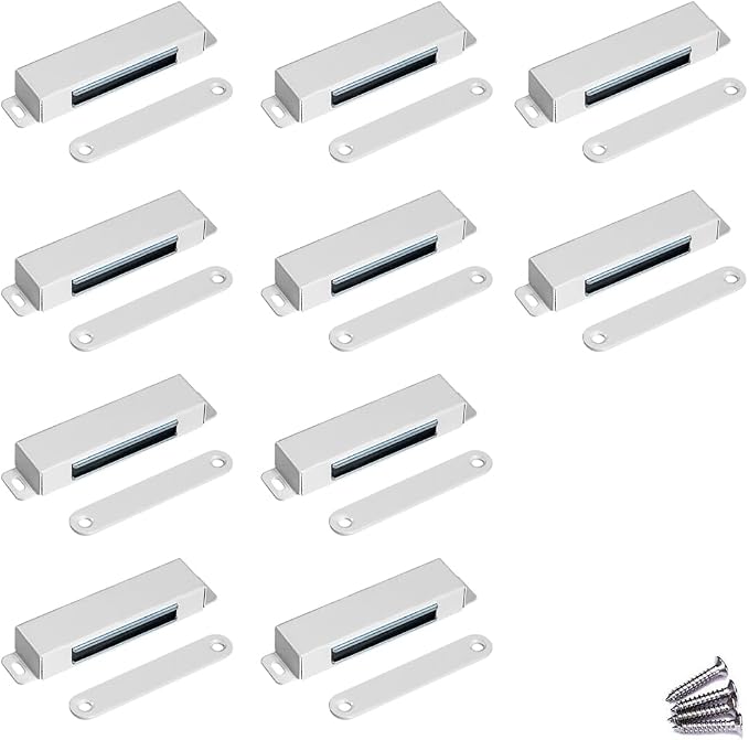 WOOCH Magnetic Door Catch - 50lb High Magnetic Stainless Steel Heavy Duty Catch for Kitchen Bathroom Cupboard Wardrobe Closet Closures Cabinet Door Drawer Latch (White, 10-Pack)