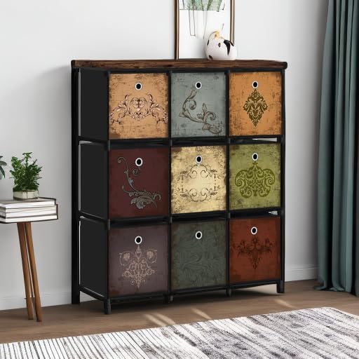 VASICAR Fabric Dresser with 9 Drawers, DIY Cube Organizer for Closet | Storage Drawer Unit Chest of Drawers for Bedroom, Living Room, Hallway, Dorm, Pattern
