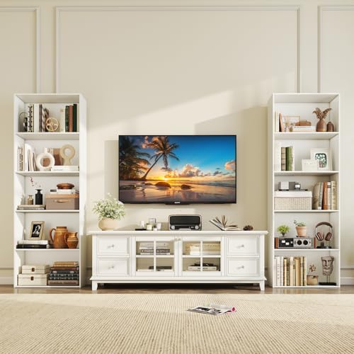 GIANTEX 5-Tier Bookshelves Set of 2, Freestanding Tall Bookcase with 5 Open Compartments, Modern Storage Organizer, Display Shelving Unit for Living Room, Bedroom, White
