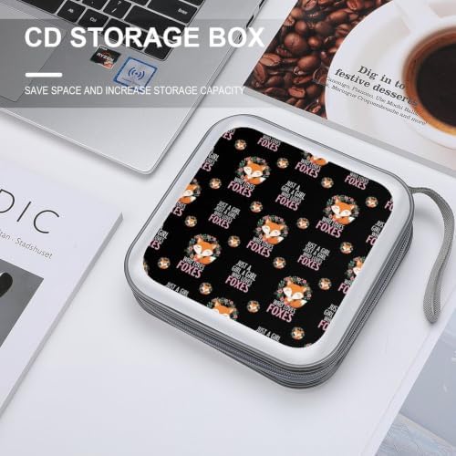 CD Holder Foxes 40 Capacity Protective Disc Storage Case | Hard Plastic, Just A Girl Who Loves Foxes CD DVD Organizer Wallet Portable for Car Home Office Travel