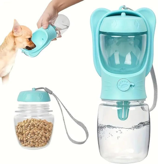 Outdoor Water Bottle for a Dog, Portable pet Water Bottle with Food Container, Leak Proof Dog Travel Water Bottle, Dog Water Bottle for Outdoor Walking and Hiking (White, 12 OZ)