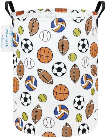 Round Laundry Basket Collapsible Storage Hamper Organizer Colorful Balls | Waterproof Canvas Foldable Baskets with sturdy Handles Multi-scene Organizer for Home Play Bedroom Gift Bin