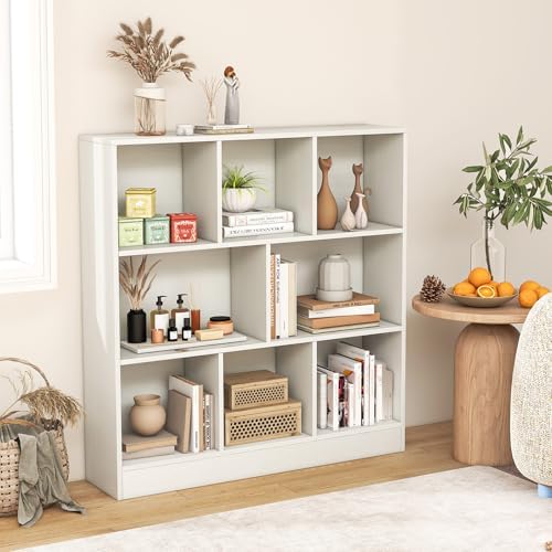 GIANTEX 8 Cube Bookcase, 4-Tier Freestanding Bookshelf w/ 8 Open Compartments, 2 Anti-Tipping Kits, Modern Display Cabinet, 41" Wood Cubby Storage Organizer for Living Room, Bedroom, White