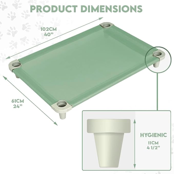 Acrimet Cooling Elevated Pet Dog Bed, Washable and Breathable Mesh Cot, Stainless Steel Frame, Indoor & Outdoor Use, fits Dogs up to 110 lbs (Size: 40” x 24”), Green, 1 Unit