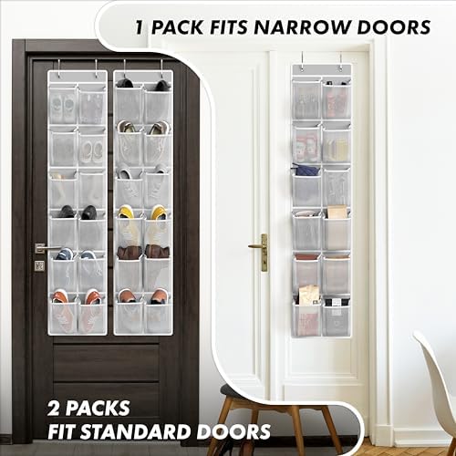 Simple Houseware 12 Pockets Large Over Door Shoe Organizer, 2 Pack, Gray