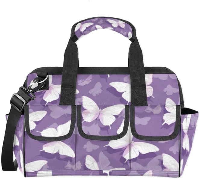 Butterfly Heavy Duty Tool Bag 14.8 Inch Purple Portable Soft Tool Box Organizer Storage with Adjustable Shoulder Strap