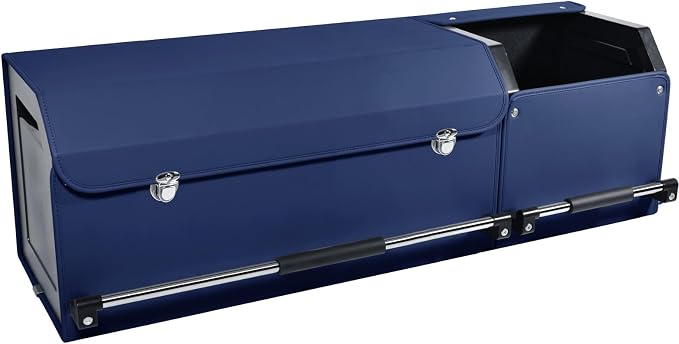 Leather Car Trunk Organizer SUV Trunk Organizer Car Trunk Storage Organizer | Large Trunk Organizer with Lid and Sturdy Handle Car Cargo Storage Box (Blue, 41 x 11.4 x 12.2in)