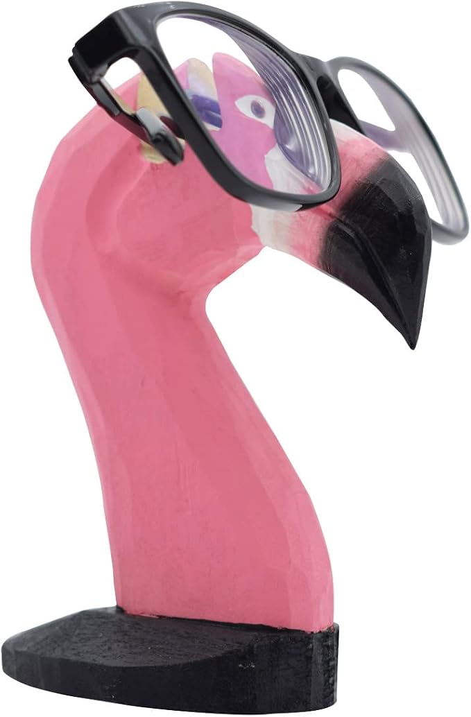 Handmade Wood Carving Eyeglasses Holder Stand Sunglasses Display Stand Home Office Desk Décor Gift (Flamingo)