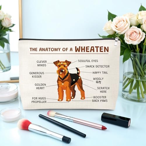 Funny Terrier Dog Lovers Makeup Bag Dogs Themed Gifts for Wheaten Terrier Lovers Owners Mom Travel Pouch Mothers Day Christmas Birthday Present for Women Mom Sister Cosmetic Bag with Zipper