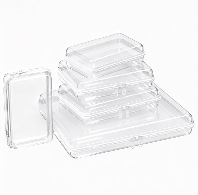 SELFIE CAT 5Pcs Clear Zipper Cases, Water Resistant Travel Organizers | Rigid clear PET, smooth double zippers, 3 stackable sizes for toiletries, cosmetics, stationery and household essentials