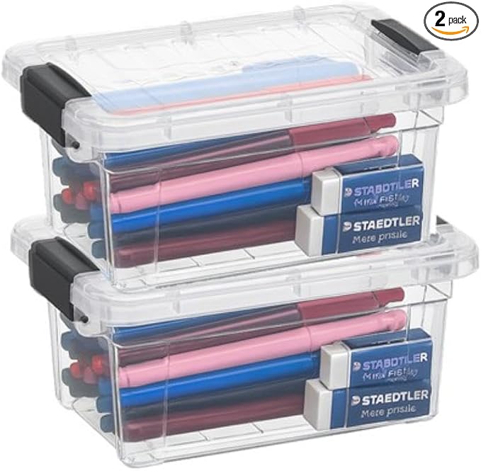 Superio 1.85 Quart Clear Plastic Storage Boxes with Lids, Stackable Organizer Containers, BPA-Free Storage Bins for Home, Office, School & Dorm, 2 Pack