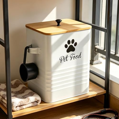 Cat Food Storage Container for Dog Food Airtight Pet Treat Storage Jar Organizer with Bamboo Lid and Scoop Galvanized Iron Suitable for Home Kitchen P