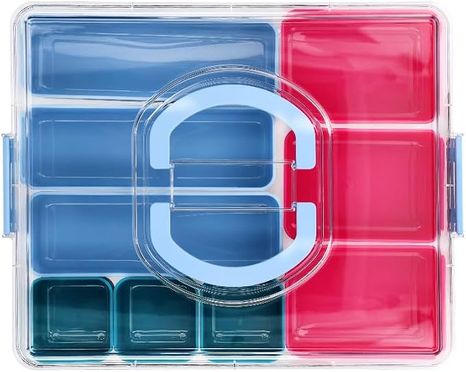 Teacher Tackle Box with Multiple Compartments, Pink & Blue Portable Classroom Supply Organizer for Teacher Tools, Classroom Art & Small Teaching Accessory Storage