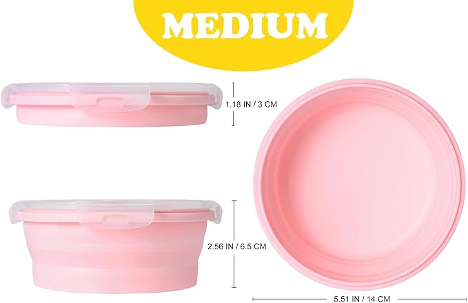 Joyinjojo Collapsible Dog Bowls with Lids, 2 Pack Portable Travel Dog Bowls for Small Medium Large Dogs, Silicone Foldable Outdoor Dog Cat Food Water Bowls for Camping Hiking Road Trip, Pink 17 oz