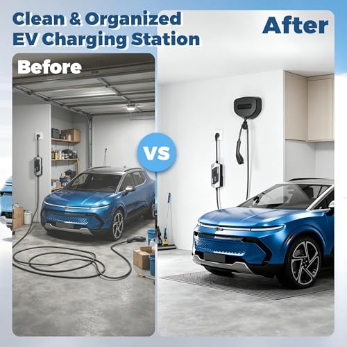 Flexible Charging EV Charger Cable Retractor, 11.5ft Self-Locking Automatic Retractable Cable Organizer for Electric Vehicle Charging, Universal Fits Most EV Charging Cables