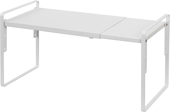 Nxconsu Cabinet Shelf Riser, Adjustable Cabinet Organizer, 8.6" Deep White | Heavy-Duty Metal Expandable Shelf Holds 50 lb with 3 Height Levels for Kitchen Cabinet Cupboard Pantry Dish Mug