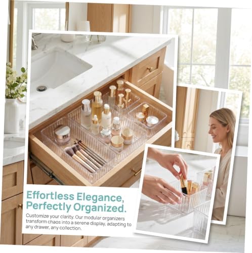 10pcs Plastic Drawer Organizer Bins Set with 4 Sizes, Stackable and Removable Dividers, Raised Edges, Easy to Pet Storage Trays for Vanity, Bathroom Counter, Cosmetics and Nail