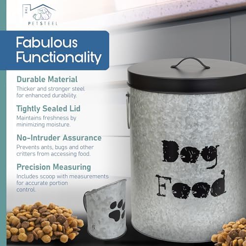 Medium Dog Up To 40lb Pet Food Storage Canister with Scoop – Durable & Airtight for Freshnesss, Minimalist Design & Recyclable, Medium Metal Container (Dog Bin - Medium Size)