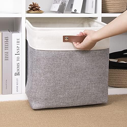 DULLEMELO Large Cube Storage Bin 13x13 Fabric Square Basket for Organizing, 13 inch Storage Cube for Closet, Laundry, Shelves(White&Gray)