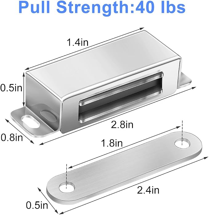 Strong Cabinet Magnets for Closure 40 lbs 2 Pack - Hold Warped Doors Tight | Magnetic Door Catches/Latches Stainless Steel for Cupboard Closet Drawer Window - No Measure or Mark Install in 5 Mins