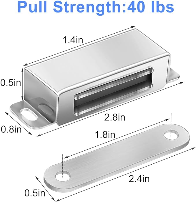 Strong Cabinet Magnets for Closure 40 lbs 4 Pack - Hold Warped Doors Tight | Magnetic Door Catches/Latches Stainless Steel for Cupboard Closet Drawer Window - No Measure or Mark Install in 5 Mins
