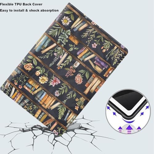 Tablet Case for iPad 10.2 Inch (9th/8th/7th Gen),Shockproof Protective Cover with Stand,Auto Wake/Sleep,Auto Wake/Sleep,Bookshelf Floral