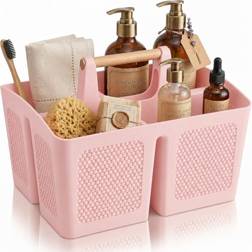 Haundry Portable Shower Caddy Basket with Handle, 3-Compartment Plastic Bathroom Organizer, Dorm Shower Basket for College Students, Quick Drain Storage Tote for Toiletries, Camping, Gym, RV