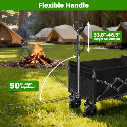 Collapsible Wagon Cart, Folding Cart with 360LBS Capacity, Black | All-Terrain Wheels & Flexible Handle, Heavy Duty Utility Wagon for Grocery Camping Garden Shopping Sports