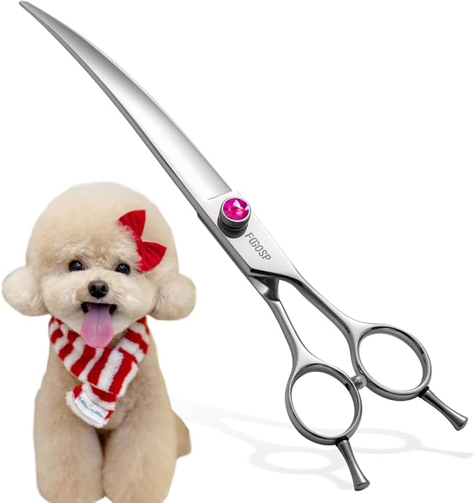 Curved Scissors for Dog Grooming 7 inch 30°Downward Professional Curved Shears Dog Grooming for Poodle Pet Cat Face Japan 440C Stainless Steel Right Handed Super Sharp(7.0'',Curved)