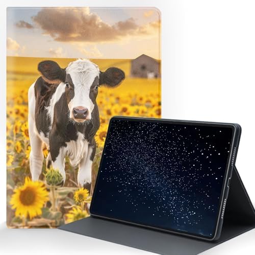 for Samsung Galaxy Tab A11 8.7 Inch 2025 (SM-X133/X135/X135F) Tablet Protective Cover with Adjustable Stand and Magnetic Auto Wake/Sleep,Cow Sunflower