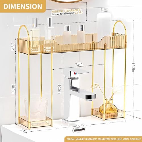 YCIA&DONE Bathroom Countertop Organizer Over The Faucet, Narrow Counter Organizers Above Sink, Table Mounted Faucet Sink Shelf for Kitchen, Toilet, Laundry(Amber Gold)