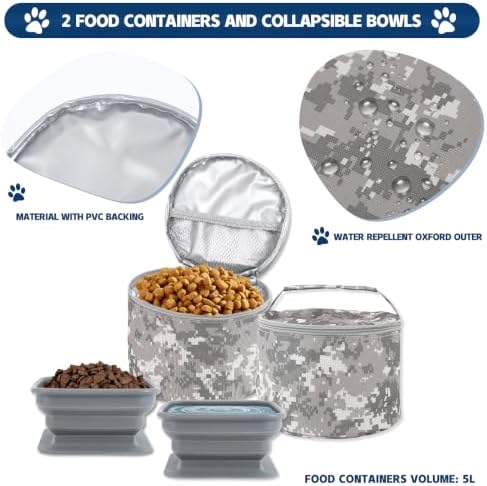 Dog Travel Bag with 2 Food Containers Collapsible Bowls & Feeding Mat,Camo