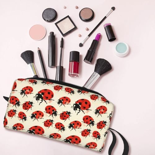Vintage Ladybug Makeup Bag for Women with Wrist Strap | Durable 600D Oxford Fabric, Impact-Resistant & Compact, Travel Cosmetic & Makeup Organizer for Gym & Daily Use