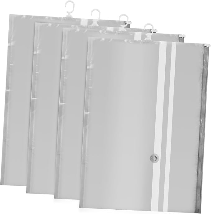 4 Pcs Vacuum Storage Bags for Closet Hanging Compression Bags Capacity Transparent Design Coats and Seasonal Wear Essential Closet Organizer
