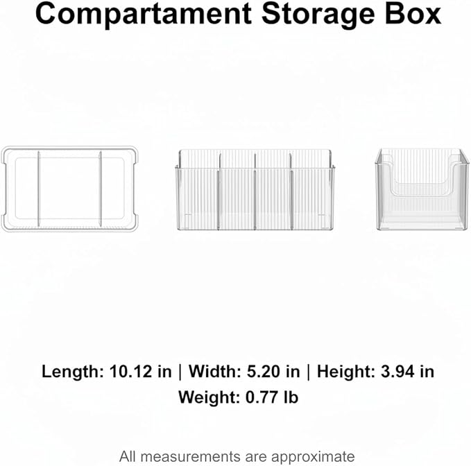 Multipurpose Clear PET Organizer Box with Dividers for Drawers, Desktops, and Cabinets - Versatile Storage Caddy, 10.1 x 5.2 x 3.9 Inches