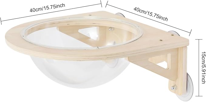 Wall-Mounted Clear Cat Bed Space Capsule - Modern Wooden Cat Wall Shelves for Indoor Cats with Strong Suction Cups, Holds Up to 16.5 lbs