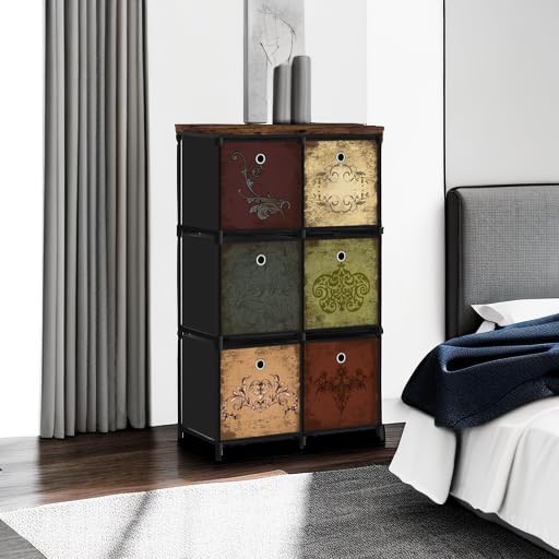 VASICAR Small Fabric Dresser with 6 Drawers, DIY Cube Organizer for Closet | Storage Drawer Unit Chest of Drawers for Bedroom, Living Room, Hallway, Dorm, Pattern