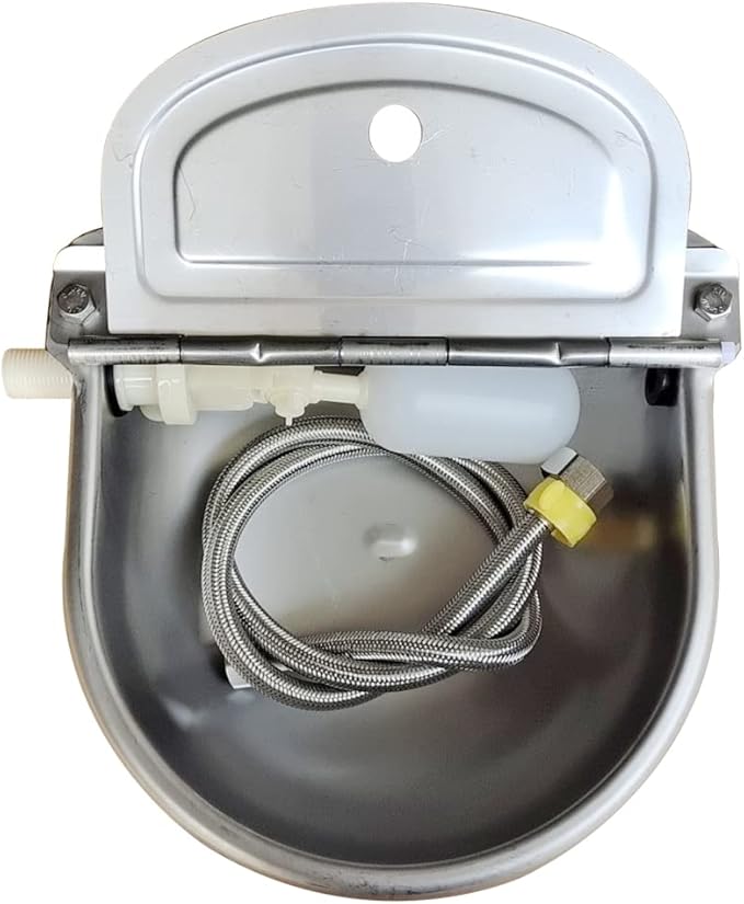 304 Stainless Steel Automatic Livestock Waterer with Float Valve and 39 inch Water Hose(one end 3/4''), Automatic Animal Water Bowl for Dogs,Horse,Calf,Chicken,Goat, Livestock Horse Waterer Dispenser