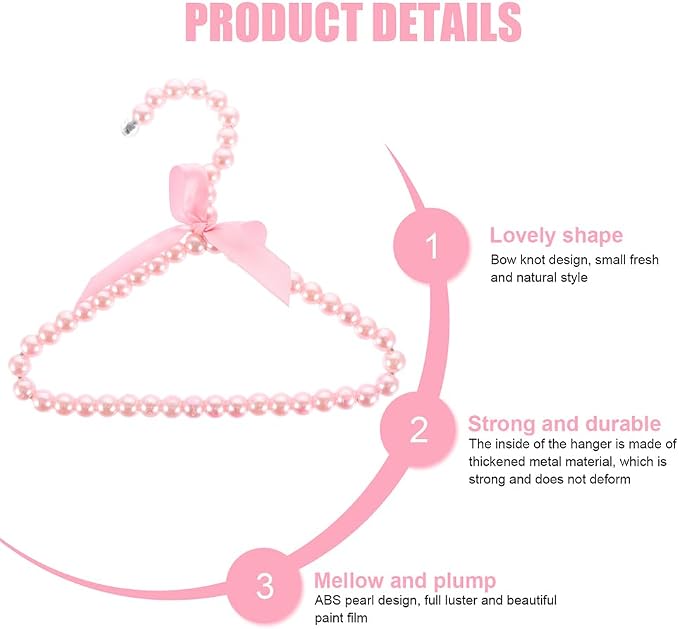Beavorty Pearl Pet Clothes Hanger Dog Clothes Hangers Pearls for Puppy Garment Storage Decorative Bow Pet Clothing Rack Lightweight Small Coat Hanger 7.87 X 6.29 X 0.39 in Set of 2