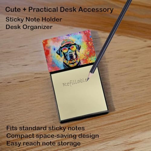 Caroline's Treasures Black Labrador Hippie Dawg Sticky Note Holder Refillable Dispenser Self-Sticky Note Pads, Memo Pads Blank Desk Accessories