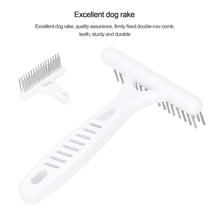 Cyrank Pet Double Row Rake, Dog Deshedding Dematting Brush Comb Undercoat Rake for Short or Long Hair Pets Gentle Grooming Tool for Thick Coats Golden Retriever Husky Sheepdog Beagle