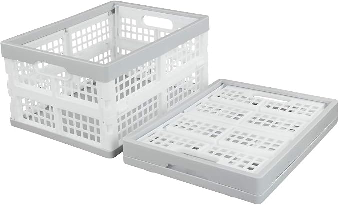 Vababa 3-Pack Plastic Stackable Collapsible Storage Crate, 15 L | Stacking Folding Storage Basket, Collapsible Design, Stable Stackable Structure, for Household & Pantry Organizers