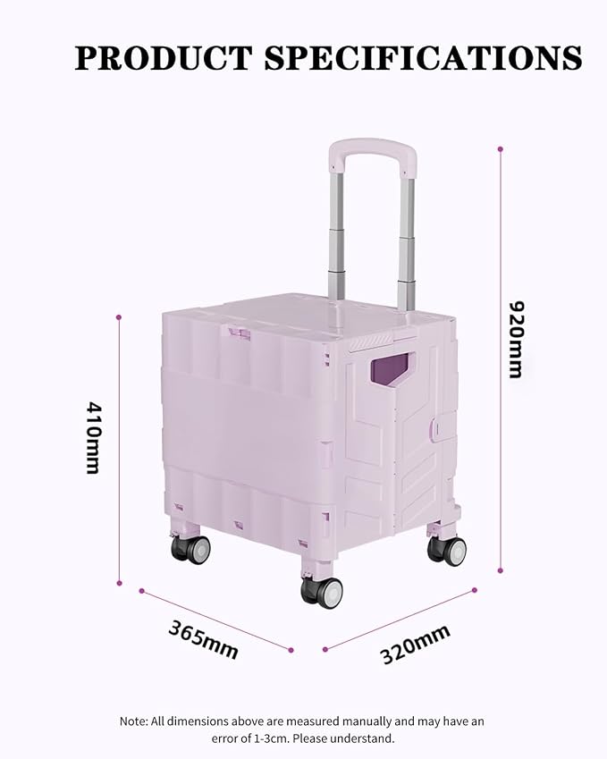 Collapsible Wheeled Crate with Lid,Folding Utility Cart Portable Rolling Crate Handcart,asket on 4 Rotate Wheels,Can Climb Stairs,Heavy Loads and Easy Storage C 36.5X32X92CM