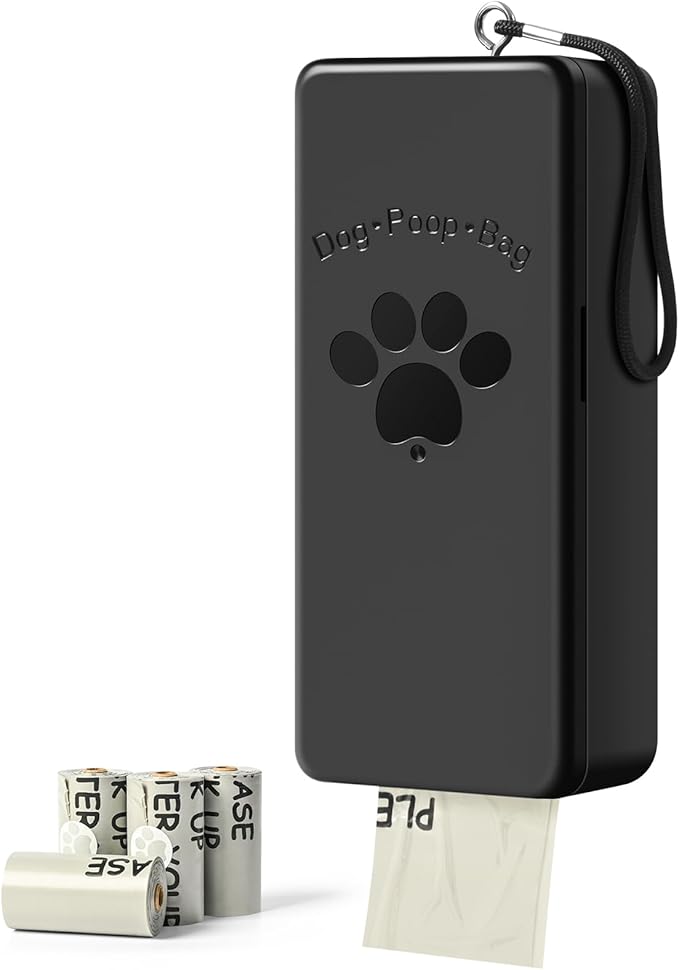 qeerable Dog Poop Bag Dispenser, Wall-Mounted Dog Bag dispenser Outdoor or Indoor for Doggy and Pets, Black Poop Holder for Yard and Park, Included 4 Rolls (60 Bags)