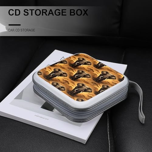 40-Disc CD/DVD Organizer Wallet African Elephant, Heavy-Duty Hard Plastic Binder, Portable Storage Case with Carry Strap for Car